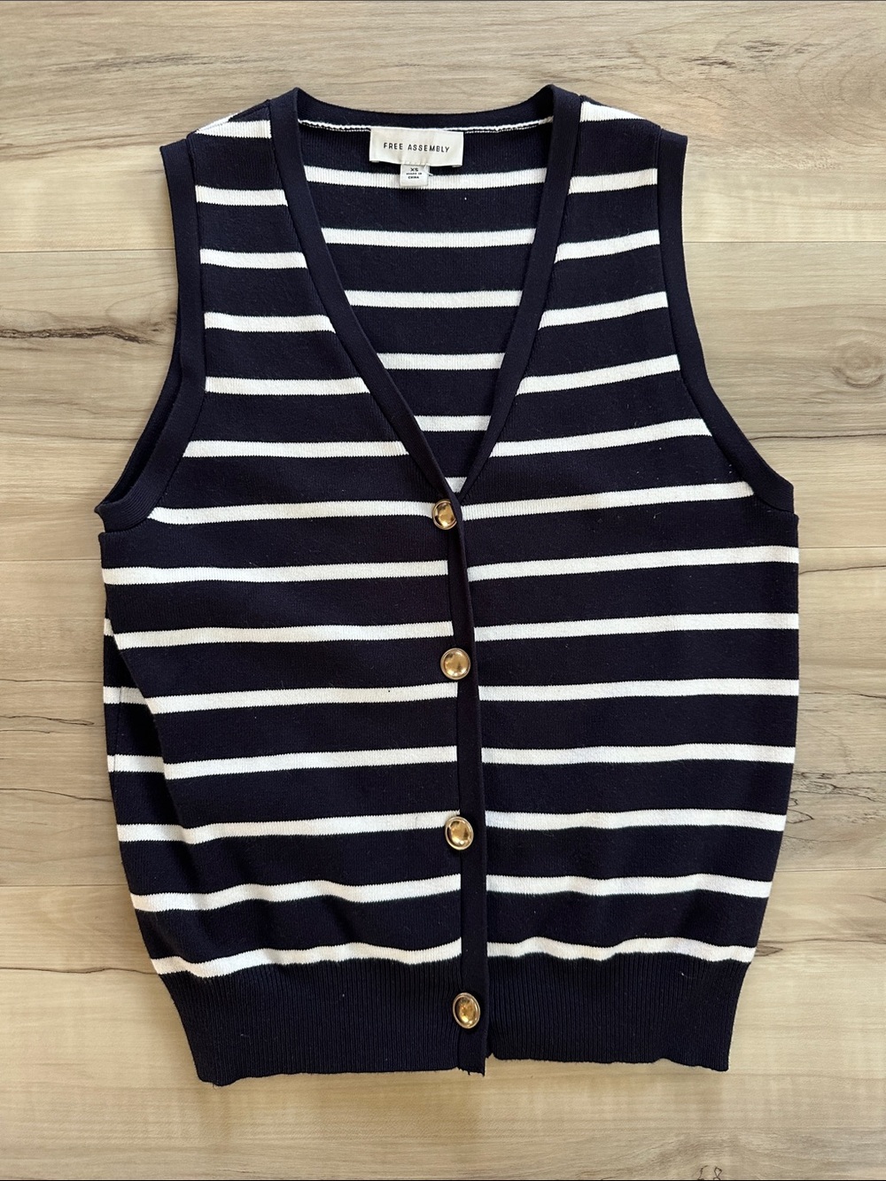 Striped Button-Up Knit Vest by Free Assembly - Navy & White